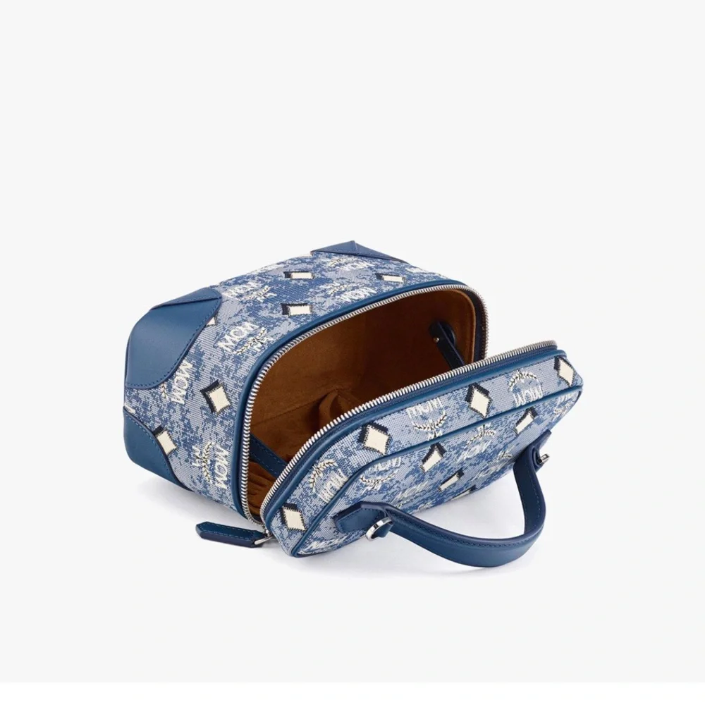 MCM Blue Logo Monogram Crossbody Vanity Case